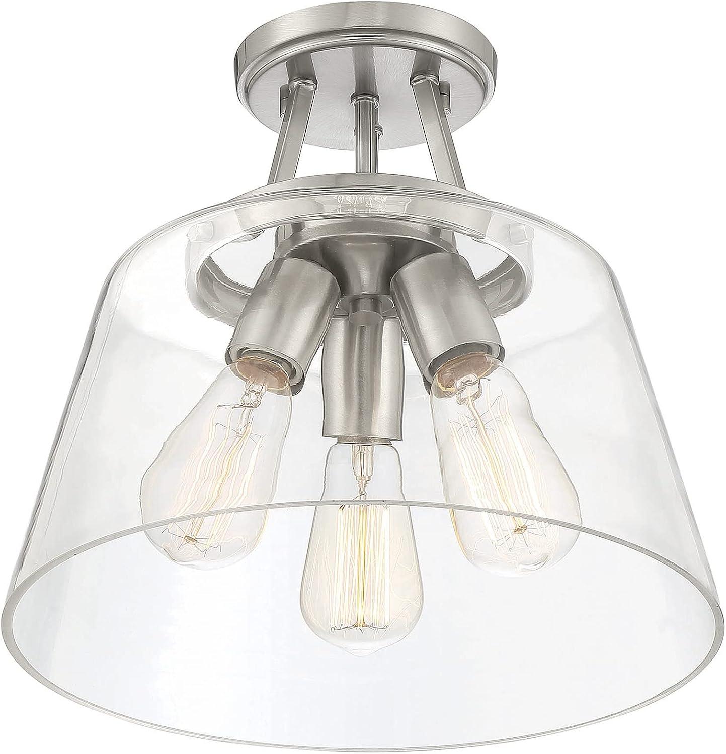 Calhoun Satin Nickel 3-Light Semi-Flush Ceiling Fixture with Clear Glass Shade