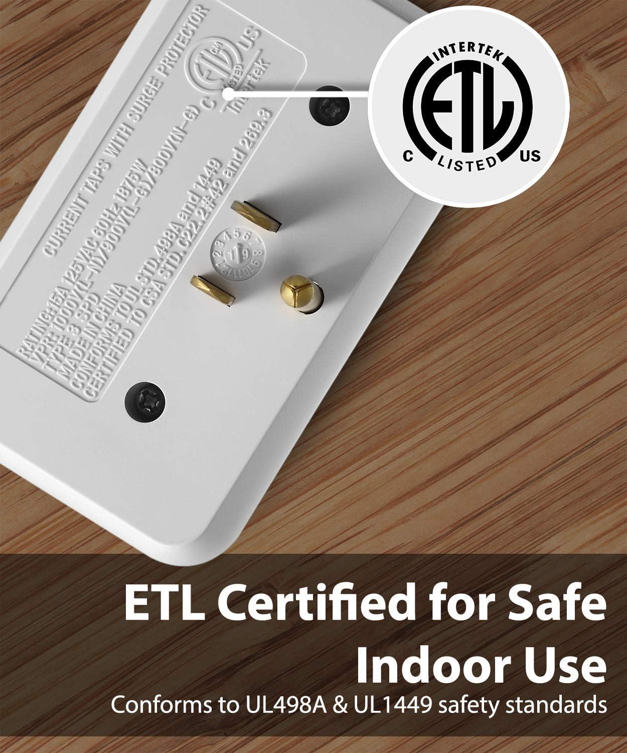 Fosmon [ETL Listed] 3-Outlet 1200J Surge Protector Outlet Extender, 3-Prong Outlet Splitter with Ground and Protected Indicator 125V/15A