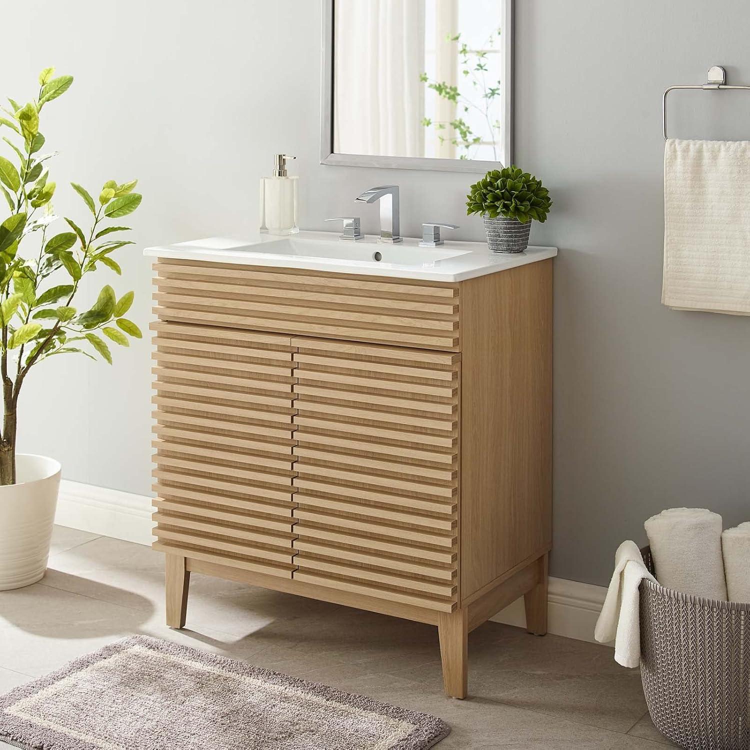 Modway Render 30" Bathroom Vanity Cabinet in Oak White