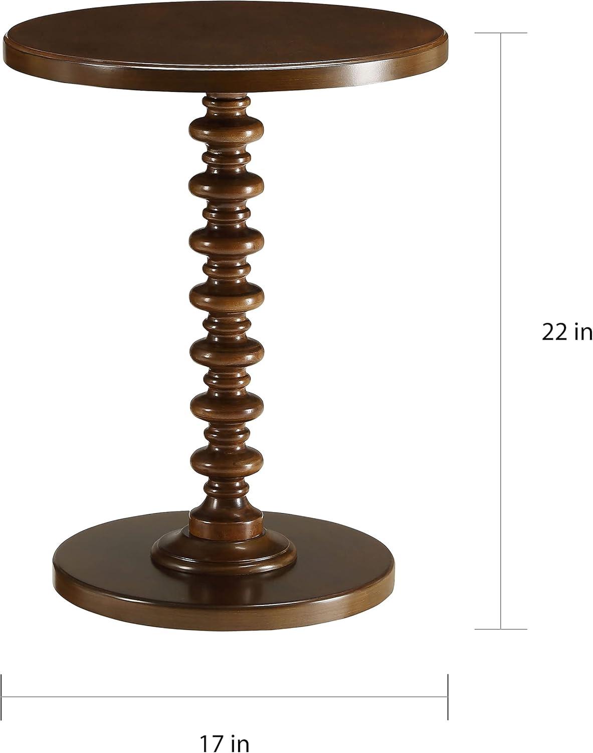17 Inch Round Wood Side Table, Turned Support, Walnut Brown- Saltoro Sherpi