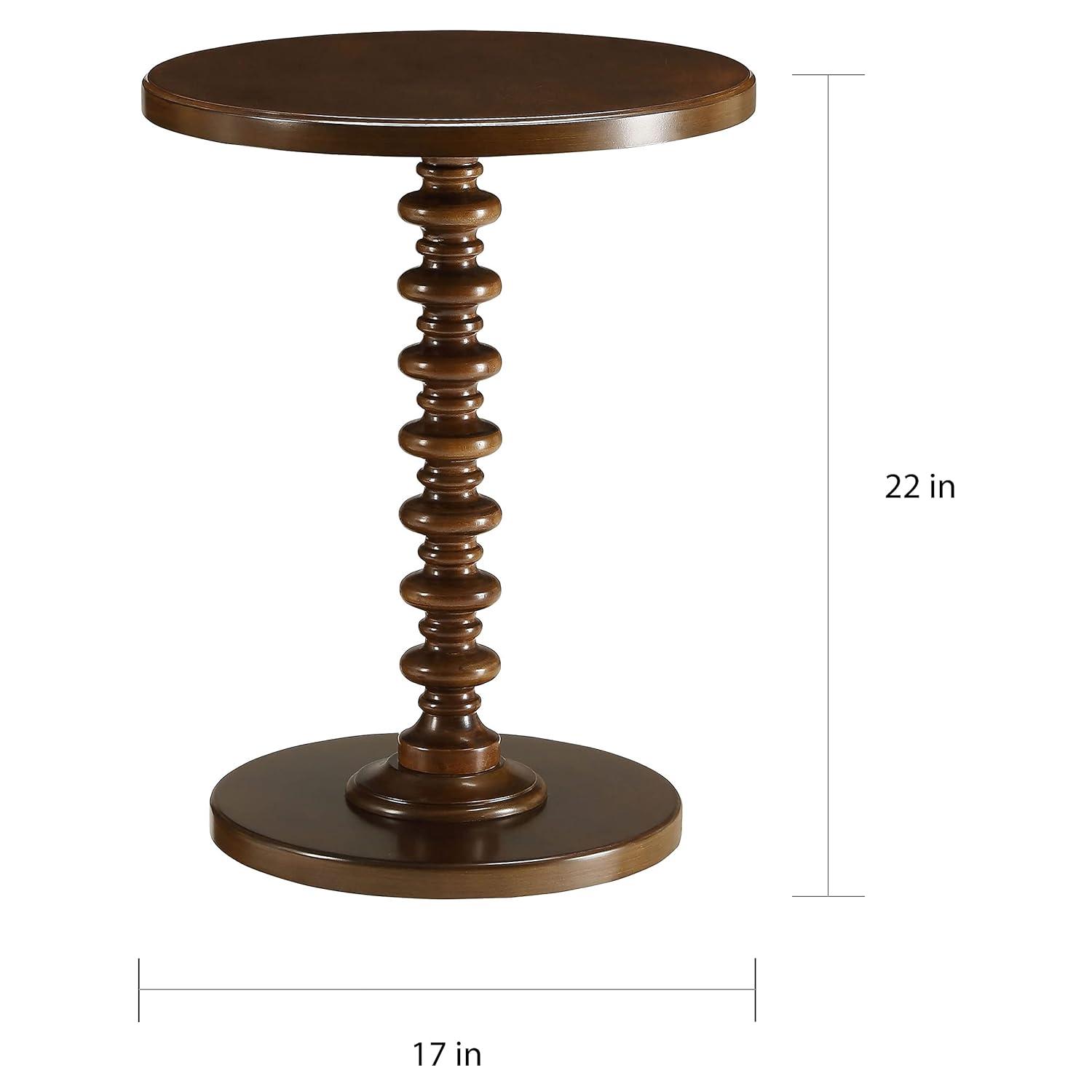 17 Inch Round Wood Side Table, Turned Support, Walnut Brown- Saltoro Sherpi