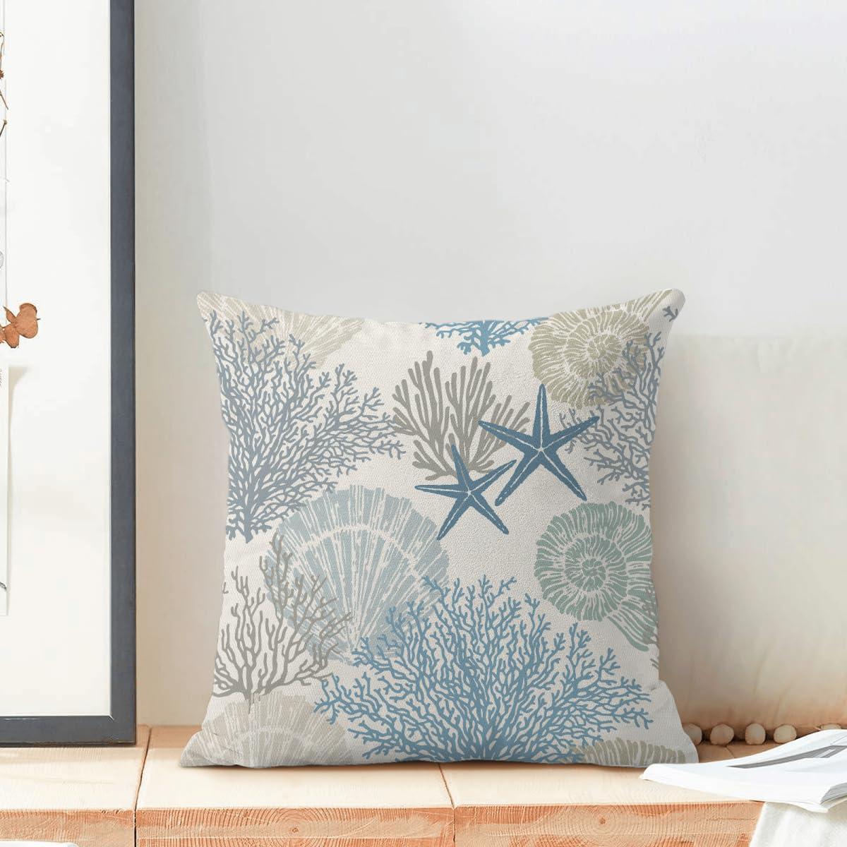 Burnt Orange Summer Outdoor Coastal Pillow Covers 18x18 Inch Set of 2 Fall Coral Seashell Starfish Throw Pillows Ocean Themed Beach Nautical Decorative Cushion Cases for Couch Decorations
