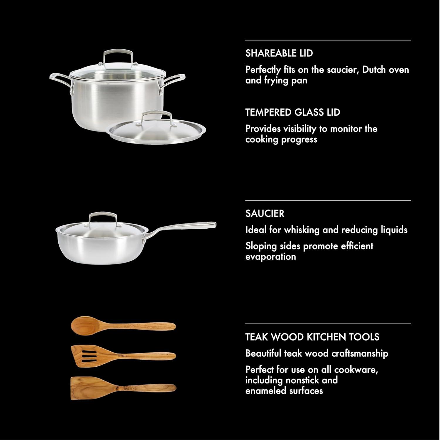 Babish Babish 10 Piece Professional Tri Ply Non Toxic Pots and Pans Cookware Set