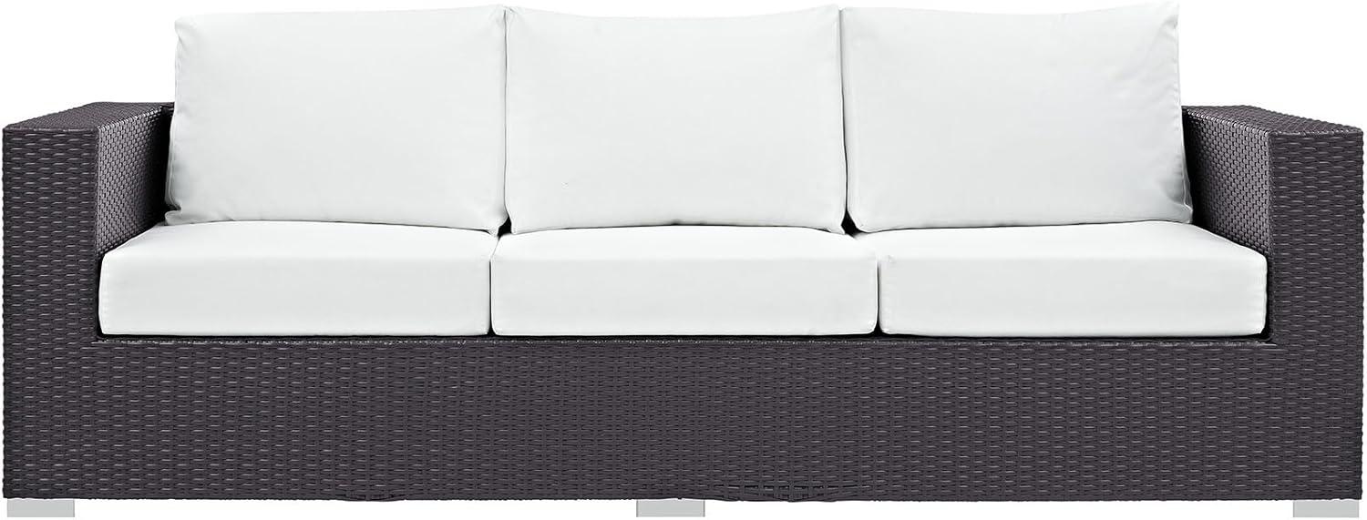 Espresso White Wicker Rattan Three-Seat Outdoor Sectional Sofa