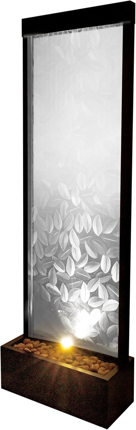 Alpine Corporation 72" Clear Glass Panel with Embossed Leaves Waterfall Fountain: Freestanding, Electric, Indoor/Outdoor Use