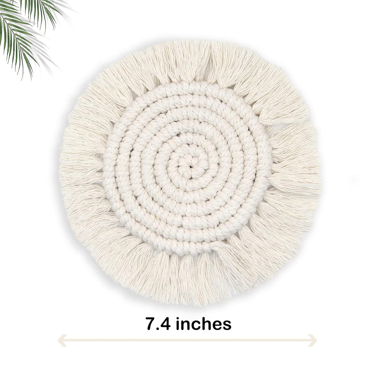 Absorbent Boho Coasters for Drinks - Set of 2 Round Coasters, Beige