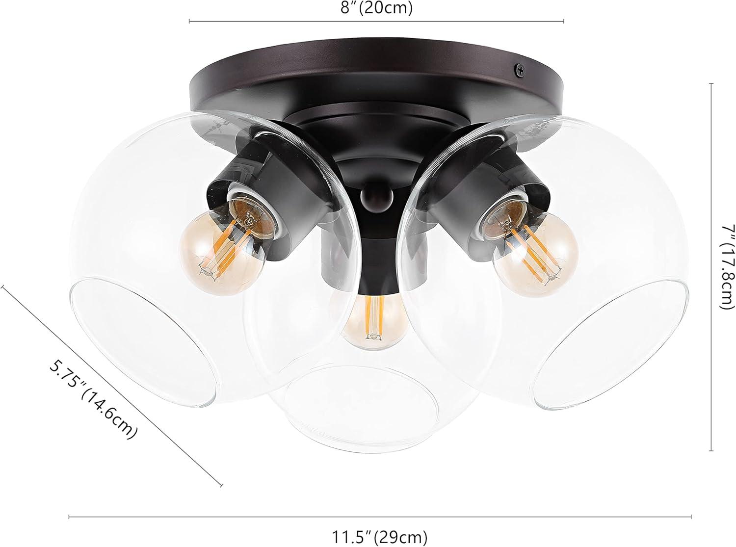 Iris 11.5" 3-Light Farmhouse Rustic Iron/Glass LED Semi Flush Mount, Oil Rubbed Bronze/Clear