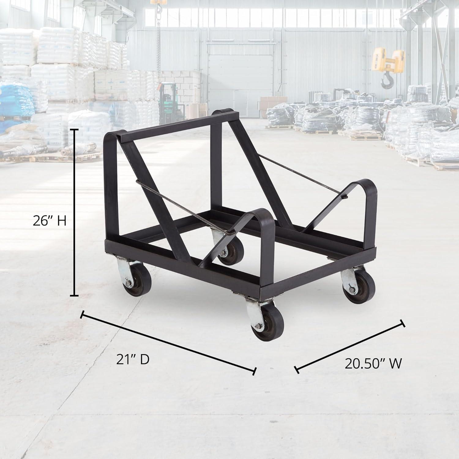 Black Steel Flat Dolly with Rubber Wheels