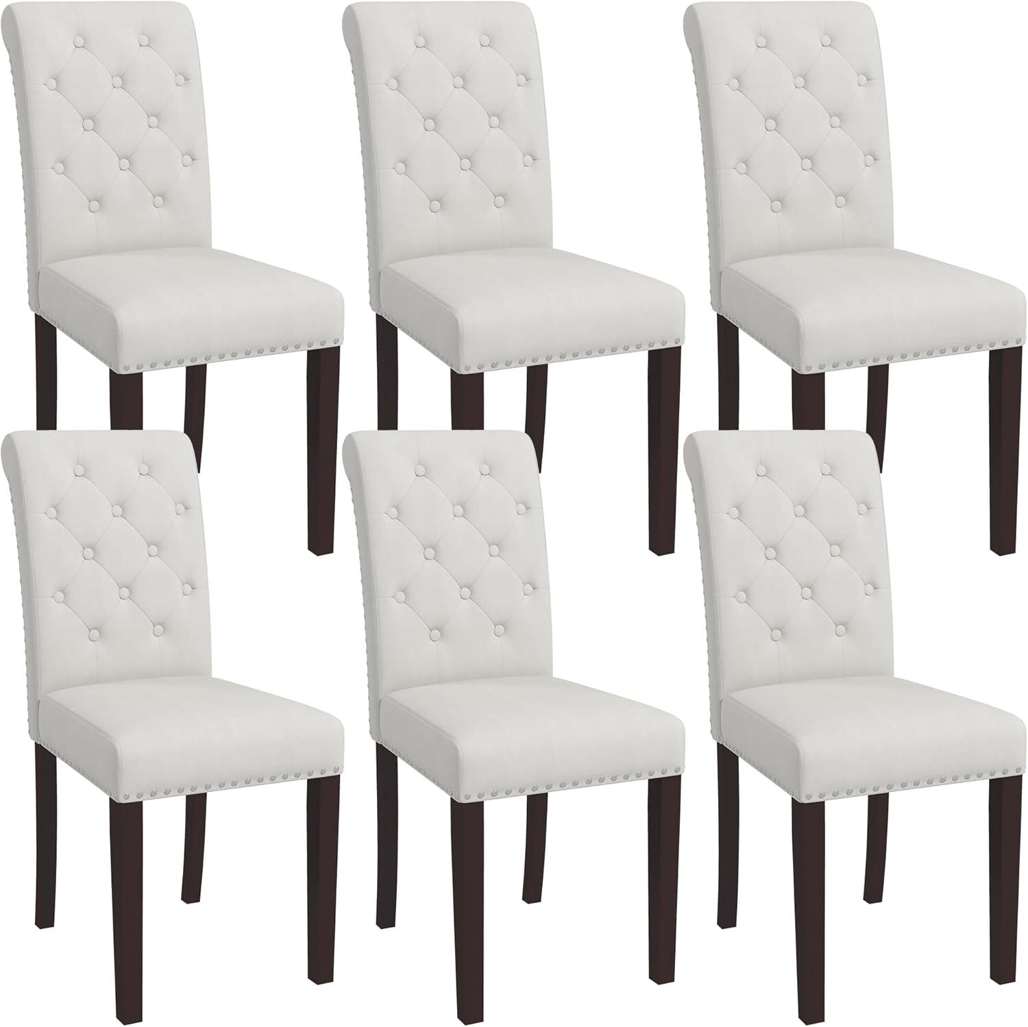 Westice Dining Room Chairs Set of 6 Upholstered PU Leather Kitchen Chairs Dining Room Side Chair with Nailhead Trim and Rubber Wood Legs for Small Space Apartment, Brown