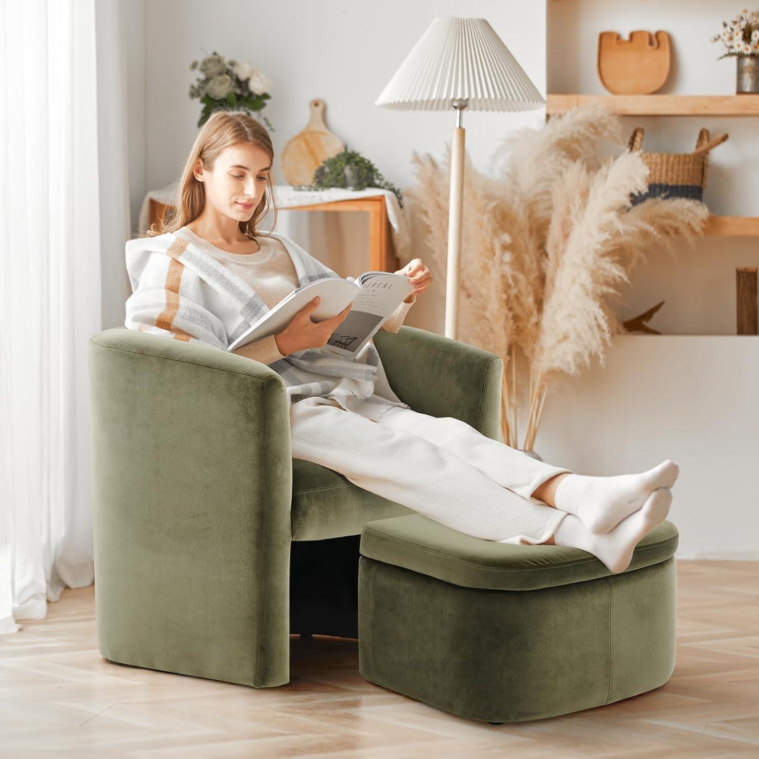 Barrel Chair with Storage Ottoman Set | COLAMY | Green