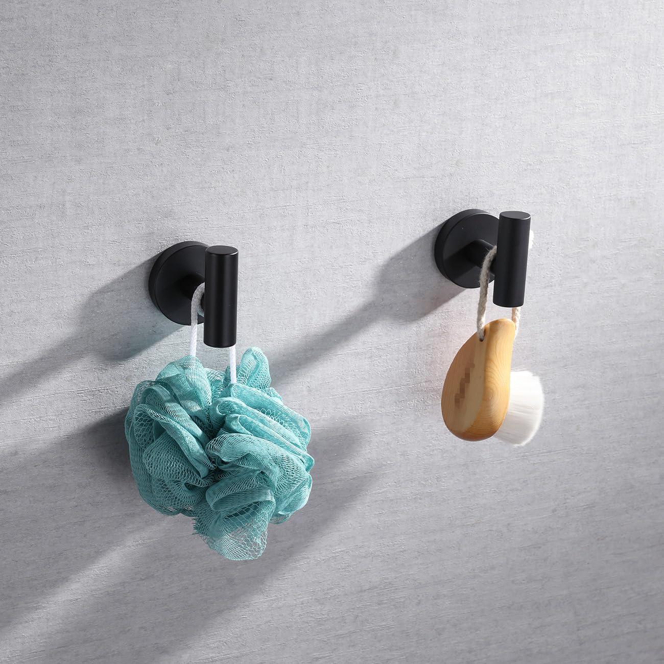 Paquete de 2 Ganchos para Toallas, Color Negro Mate SUS304, Abrigo de Acero Inoxidable, Gancho para Ropa, Gancho de Pared Moderno para Baño, Cocina, Garaje, Hotel, Montado en la Pared