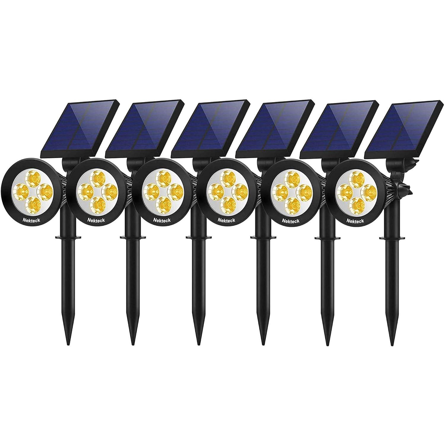 Nekteck Solar Lights, 2-in-1 Solar Spot Lights Outdoor, Waterproof Solar Powered Landscape Spotlights, Bright and Dark Sensing, Auto On/Off for Yard, Pathway, Garden, Driveway (6 Pack, Warm White)