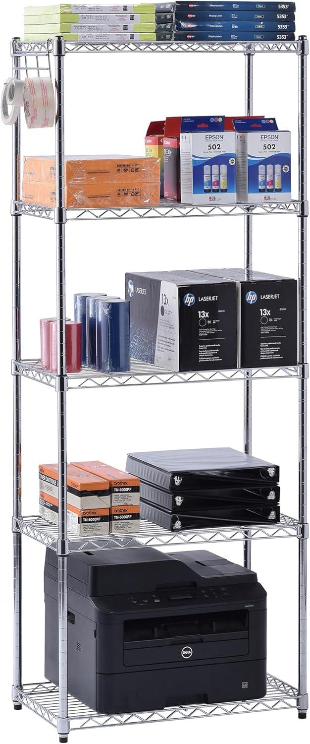 Adjustable Chrome 5-Tier Wire Shelving Unit for Kitchen and Garage