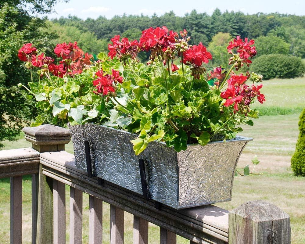 Rectangular Embossed Floral Pattern Planter Box - ACHLA Designs: Galvanized Steel, Drain Holes, Wall-Mountable