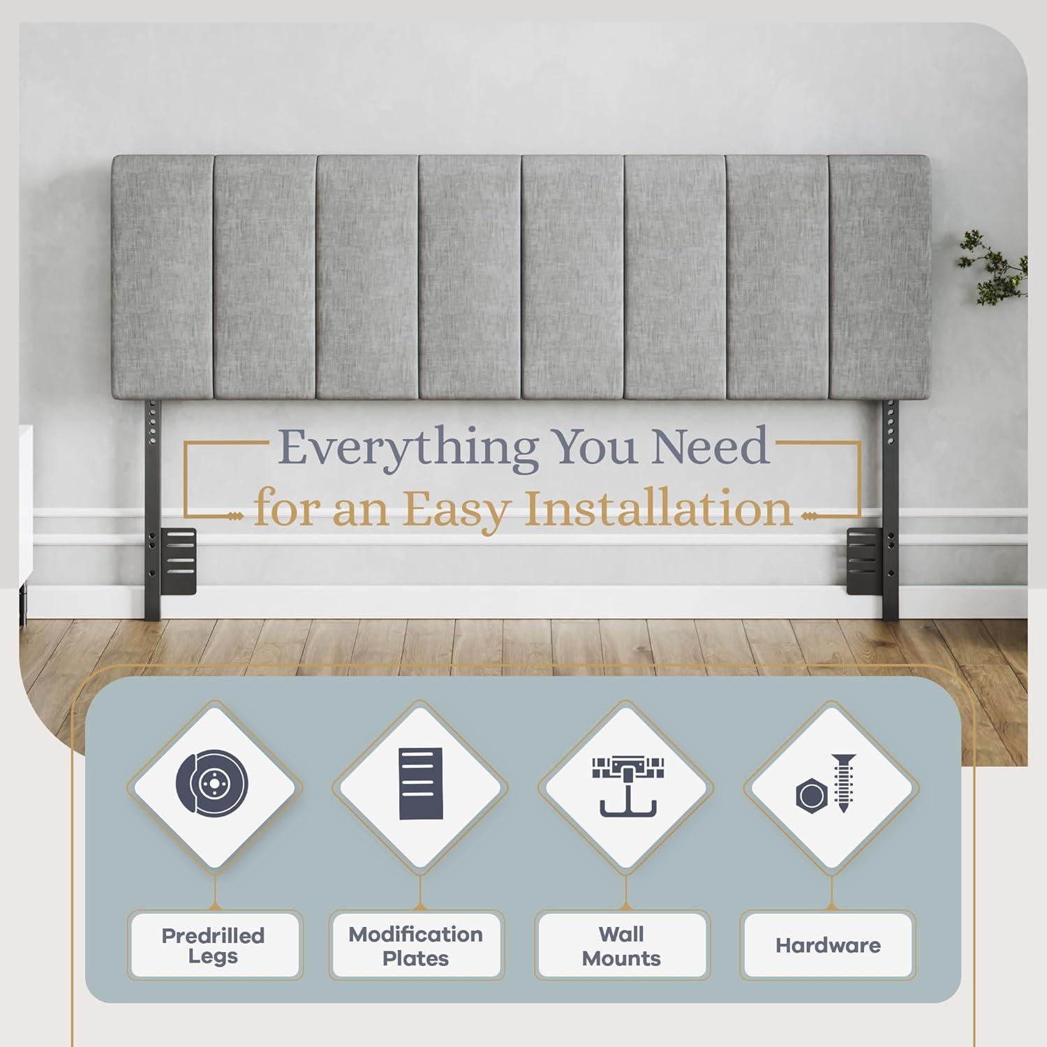 Gray Full Tufted Upholstered Headboard with Adjustable Height