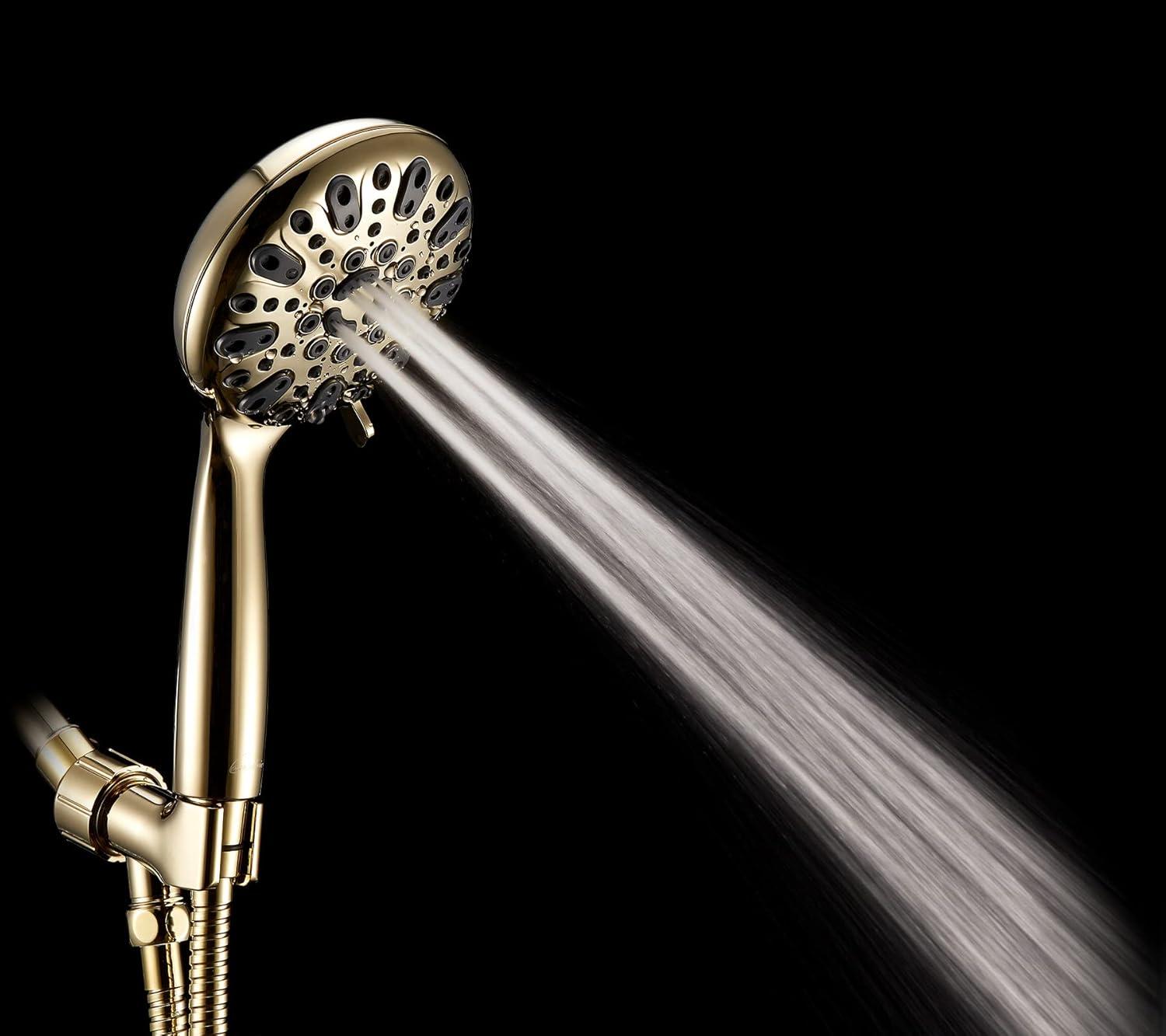 Polished Brass Handheld Shower Head with 6 Spray Settings