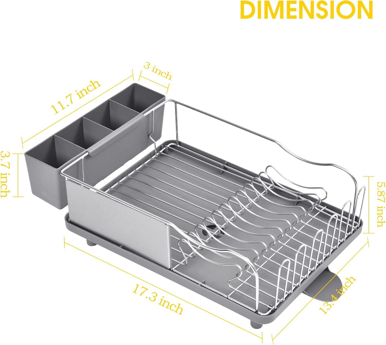 Gray Stainless Steel Dish Drying Rack with Utensil Cup