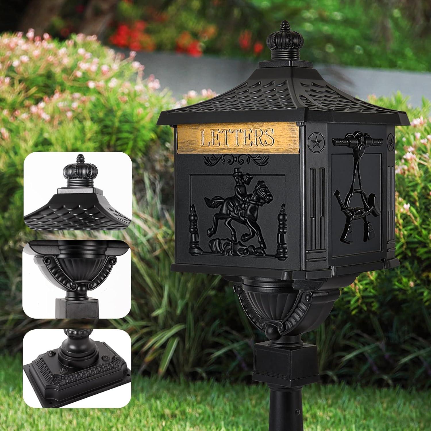 Polar Aurora Mailbox Cast Aluminum Black Mail Box Postal Box Security Heavy Duty New