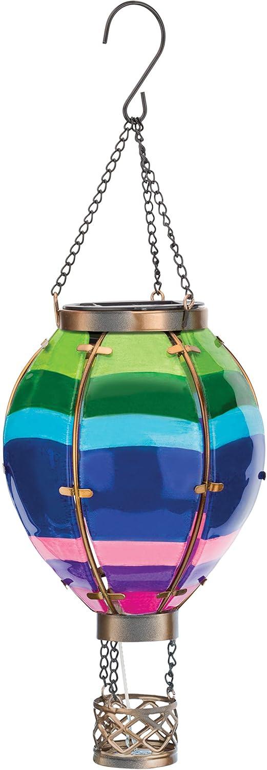 Multicolored Glass and Metal Hot Air Balloon Solar Lantern