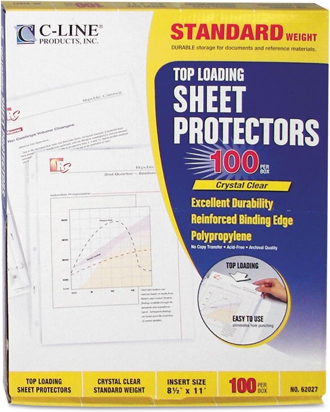 C-Line® Standard Weight Poly Sheet Protectors, Clear, Top Loading, 11" x 8-1/2", box of 100