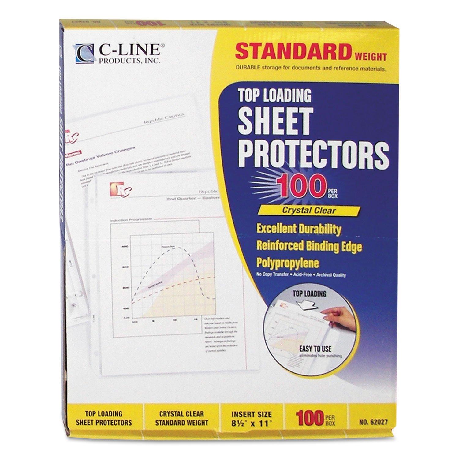 C-Line® Standard Weight Poly Sheet Protectors, Clear, Top Loading, 11" x 8-1/2", box of 100