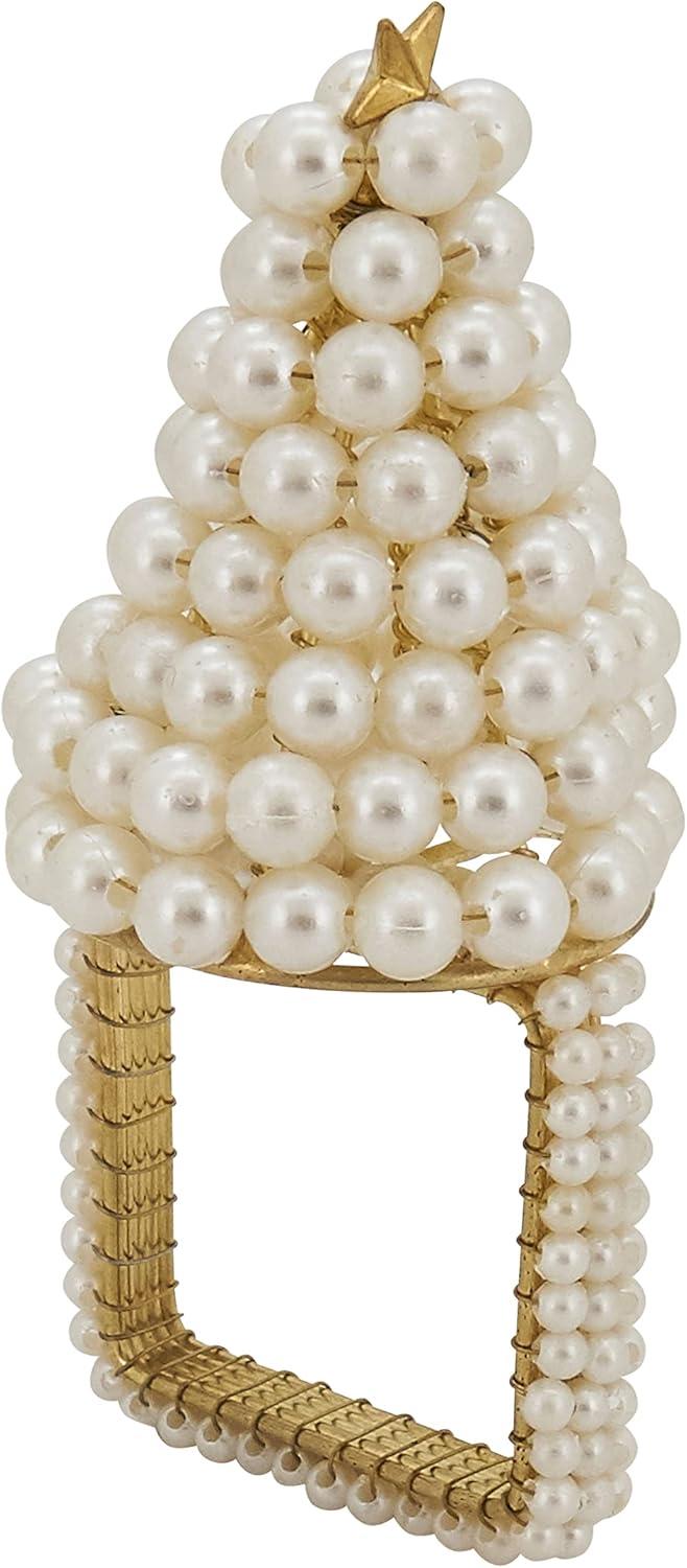 Ivory Pearl Christmas Tree Napkin Rings Set of 4