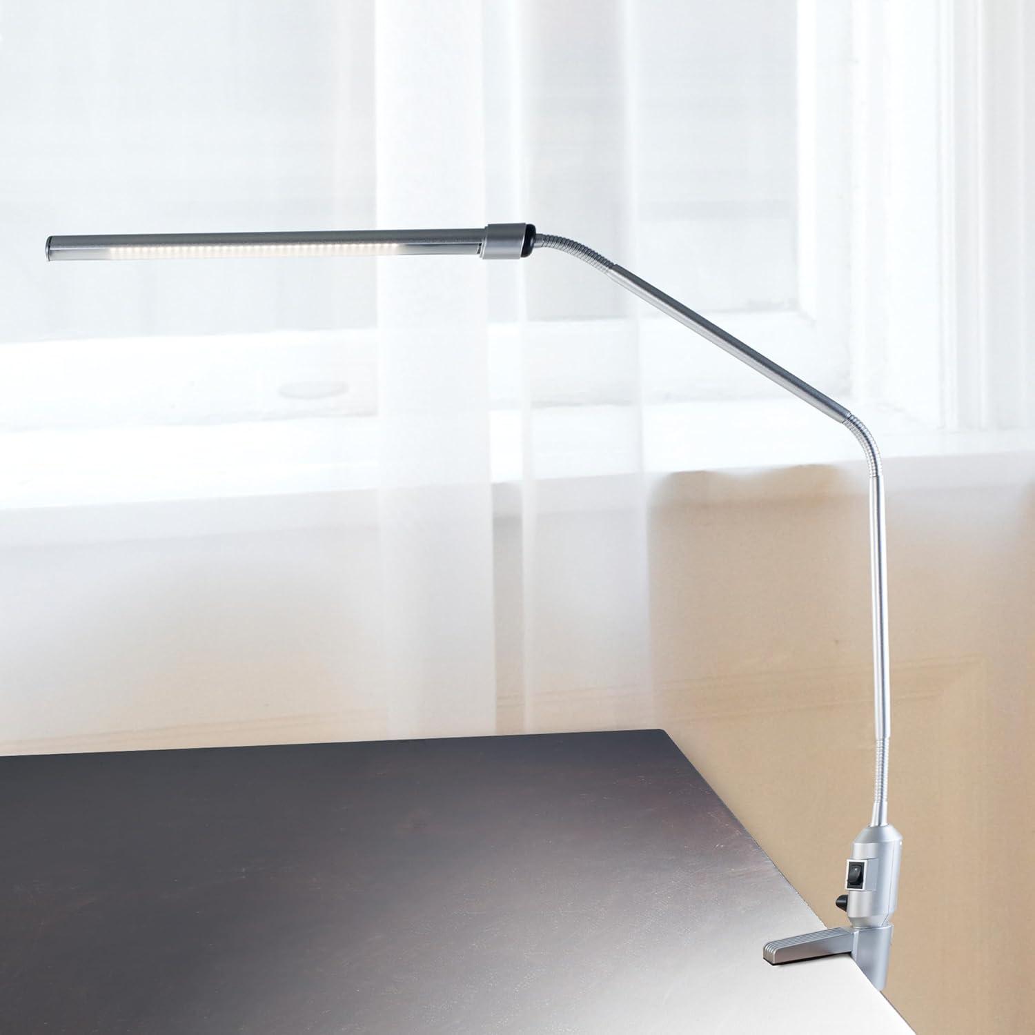 Modern Contemporary Clamp Desk Lamp Silver (Includes LED Light Bulb) - Trademark Global: Clip-On, Adjustable, for Dorm Use