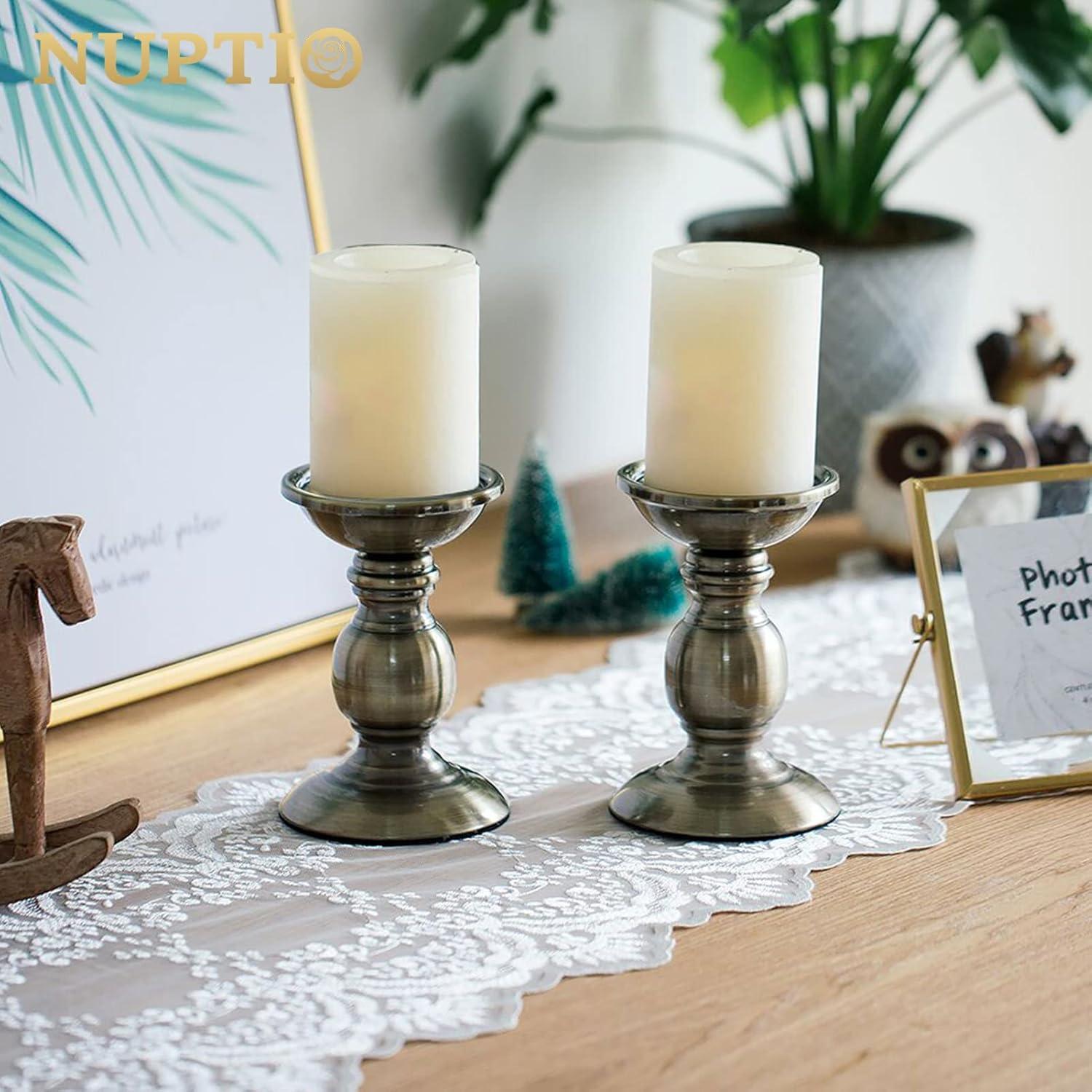 2 Pcs Bronze Iron Pillar Candle Holders, Most Ideal for 3" Pillar Candle, Gifts for Wedding, Party, Home, Spa, Reiki, Votive Candle (2 x S)