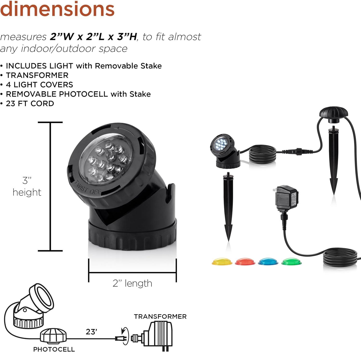 LED Submersible Light with Photocell & Transformer - Alpine Corporation: Weather-Resistant, Electric Powered Landscape Ground Spotlight