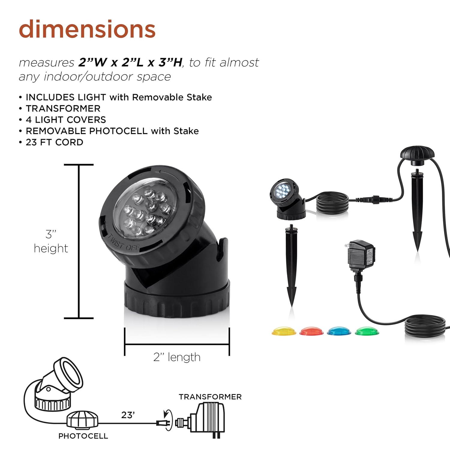 LED Submersible Light with Photocell & Transformer - Alpine Corporation: Weather-Resistant, Electric Powered Landscape Ground Spotlight