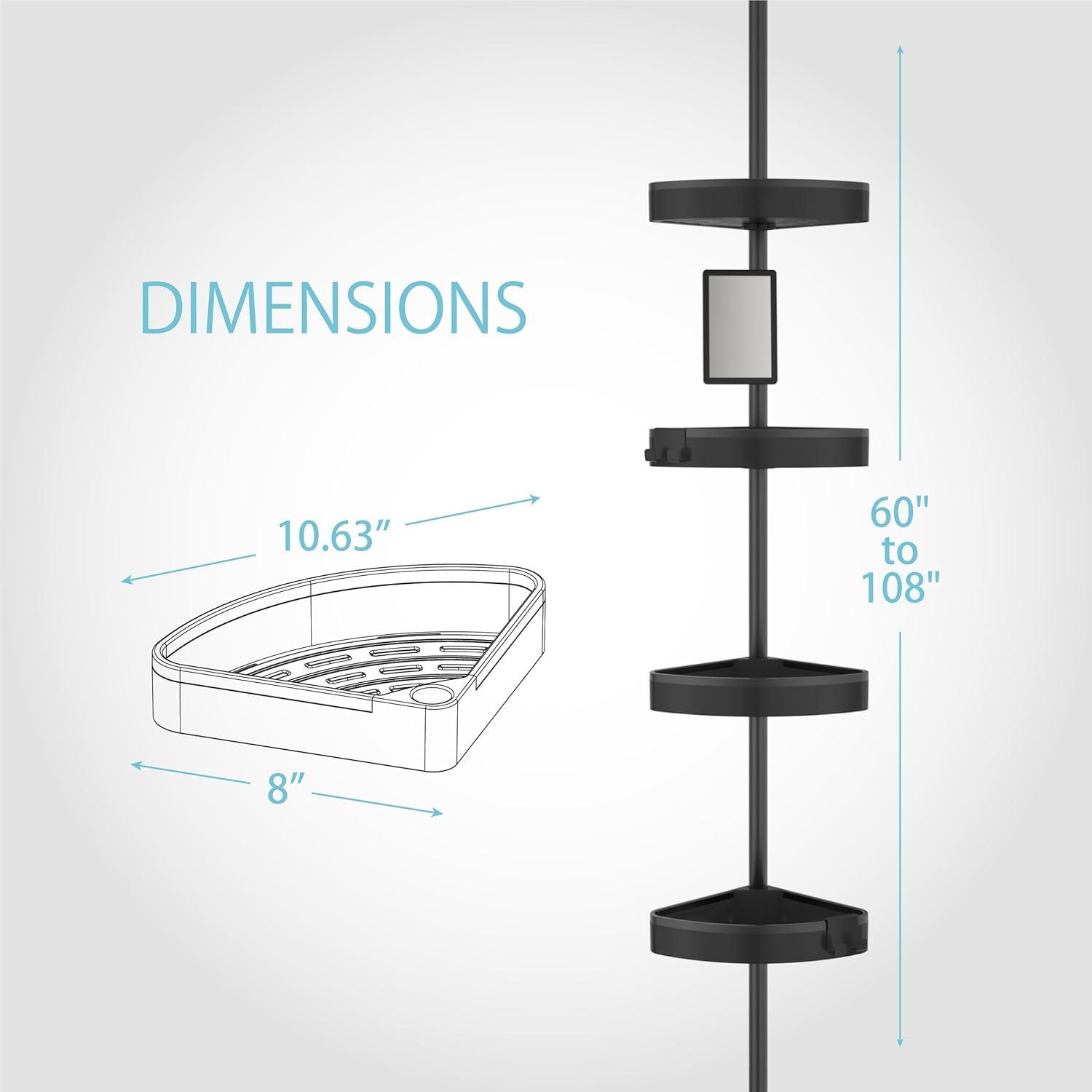 Better Living Products HiRISE 4 Tension Shower Caddy with Mirror Black