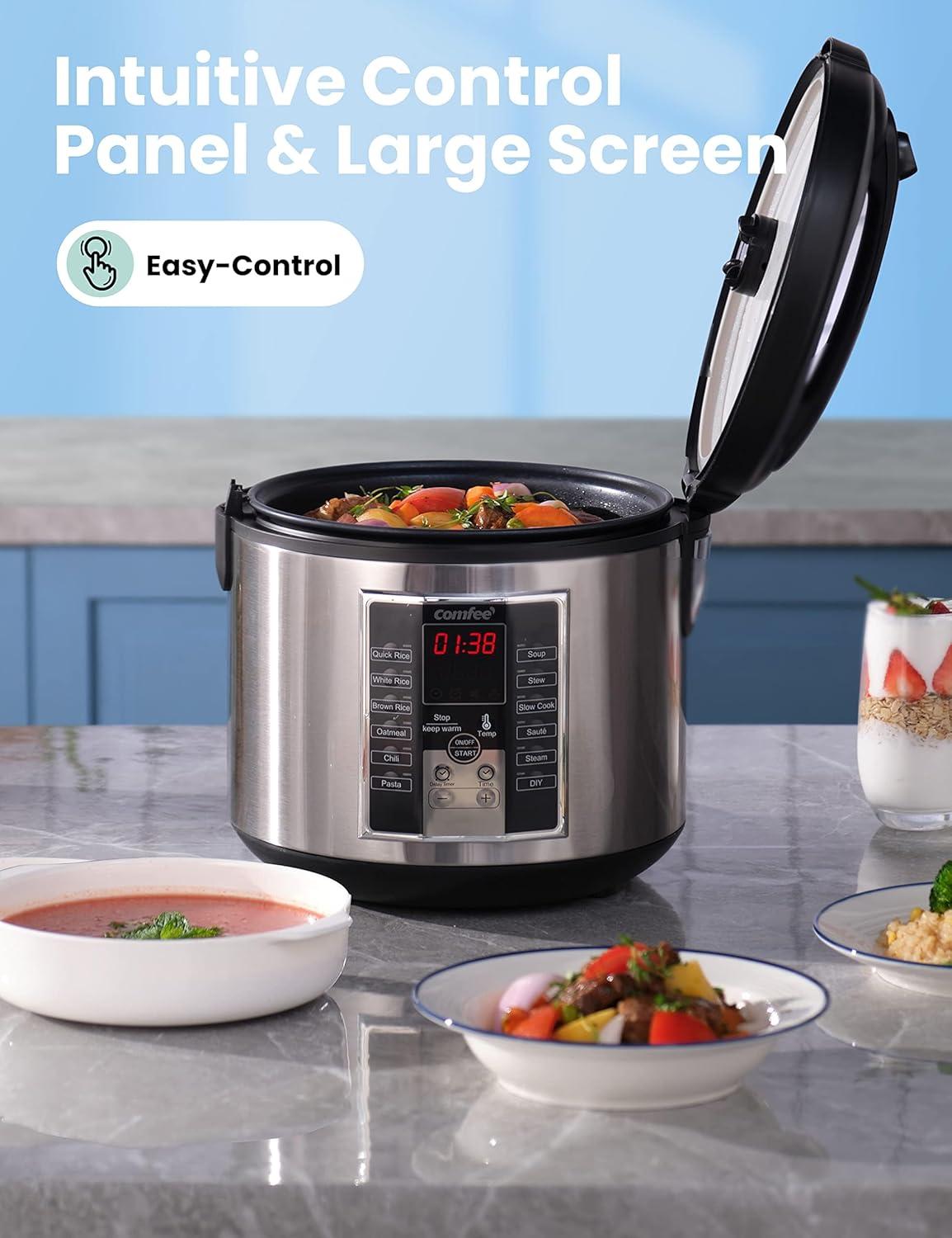 COMFEE' Rice Cooker, Slow Cooker, Steamer, Stewpot, Sauté All in One (12 Digital Cooking Programs) Multi Cooker