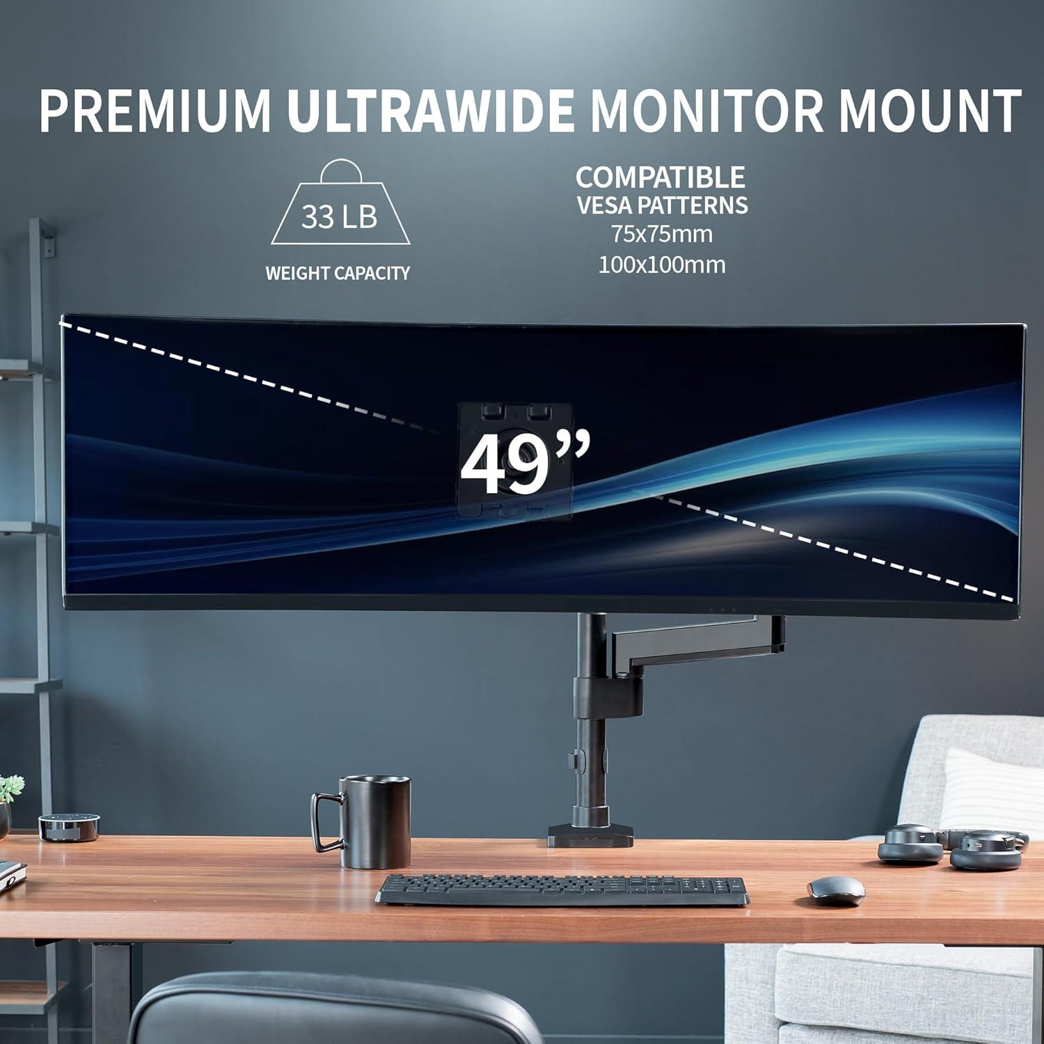 Black Aluminum Single Monitor Desk Mount with Pneumatic Arm