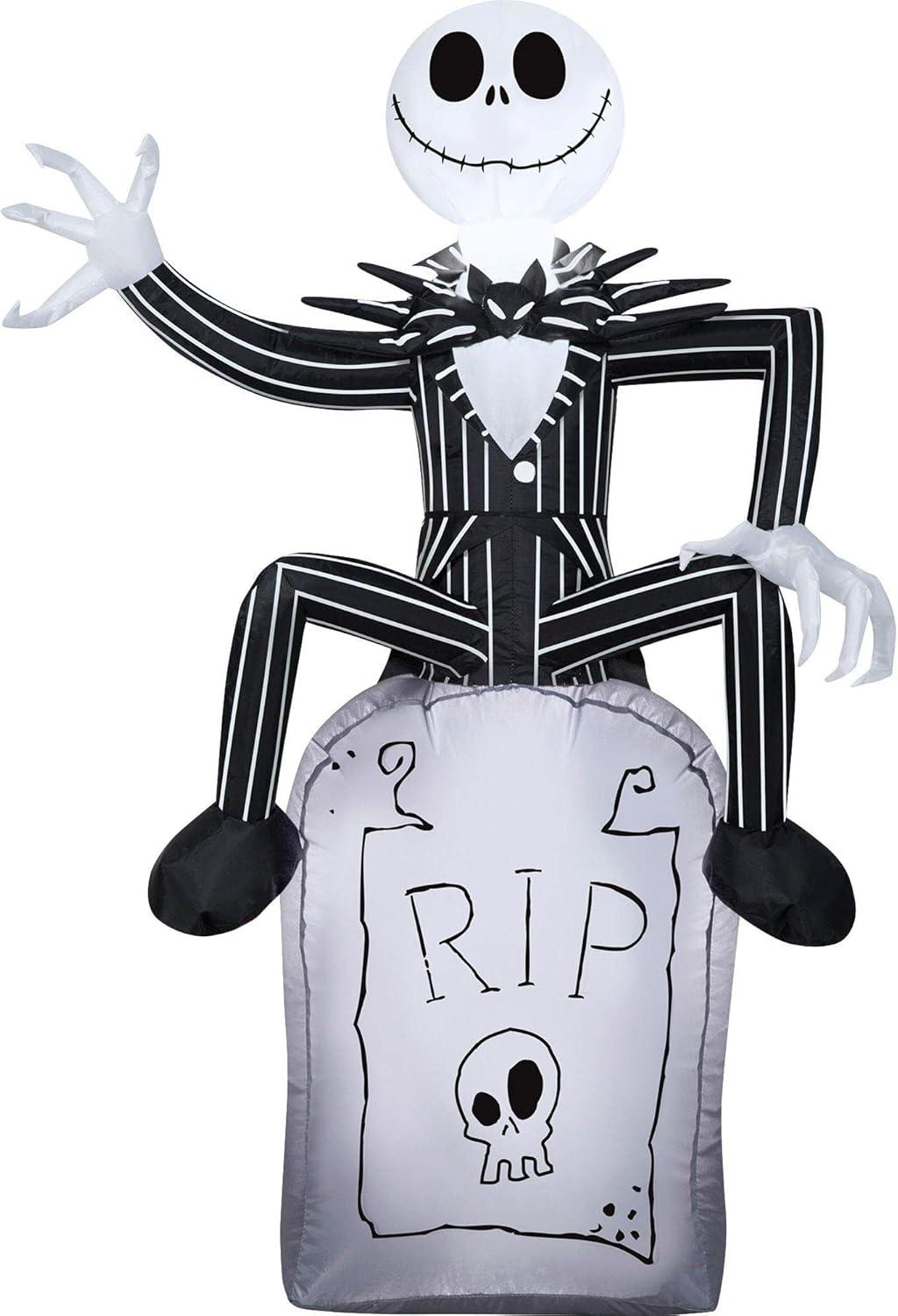 Gemmy Airblown Inflatable Jack Skellington on Tombstone Disney, 3.5 ft Tall, Multicolored