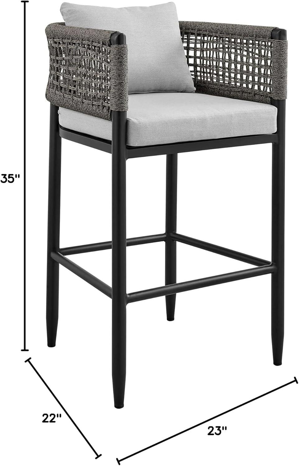 Felicia Black Aluminum Outdoor Counter Chair with Gray Cushions