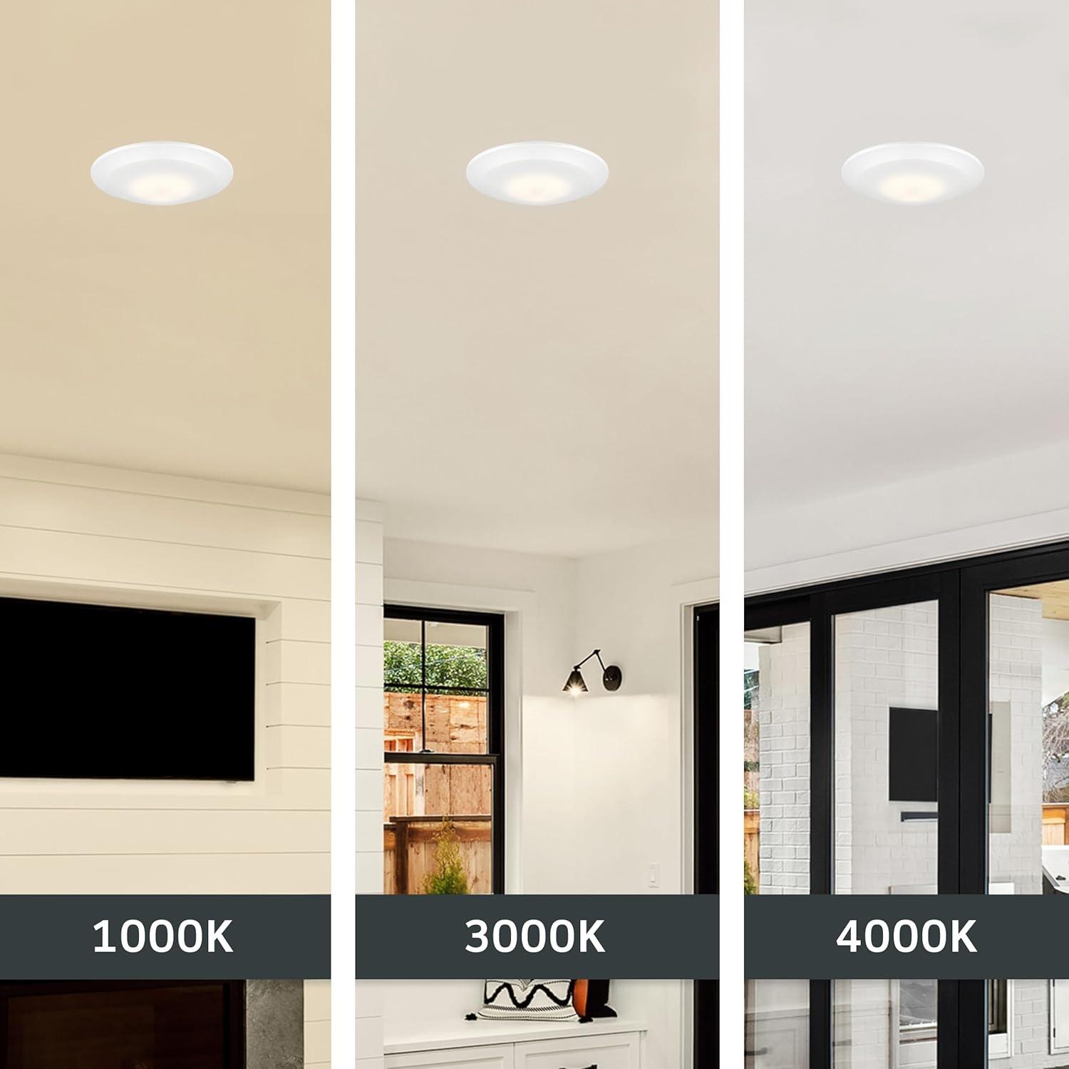 Designers Fountain LED Recessed Ceiling Lights 6 Pack, 7 inch CCT Disk Light Fixtures, Dimmable, 1000 Lumens, 3000K /4000K, White Trim, RC7WHWH8102C-6