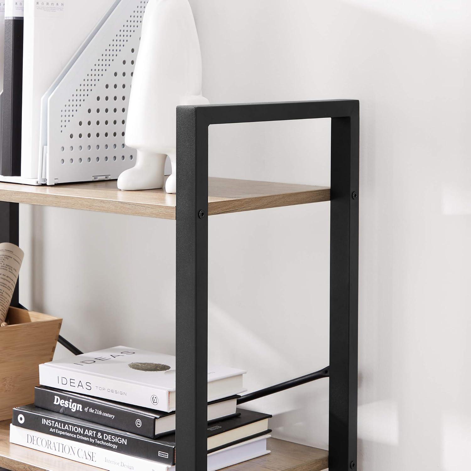 Greige and Black 4-Tier Industrial Bookshelf with Steel Frame