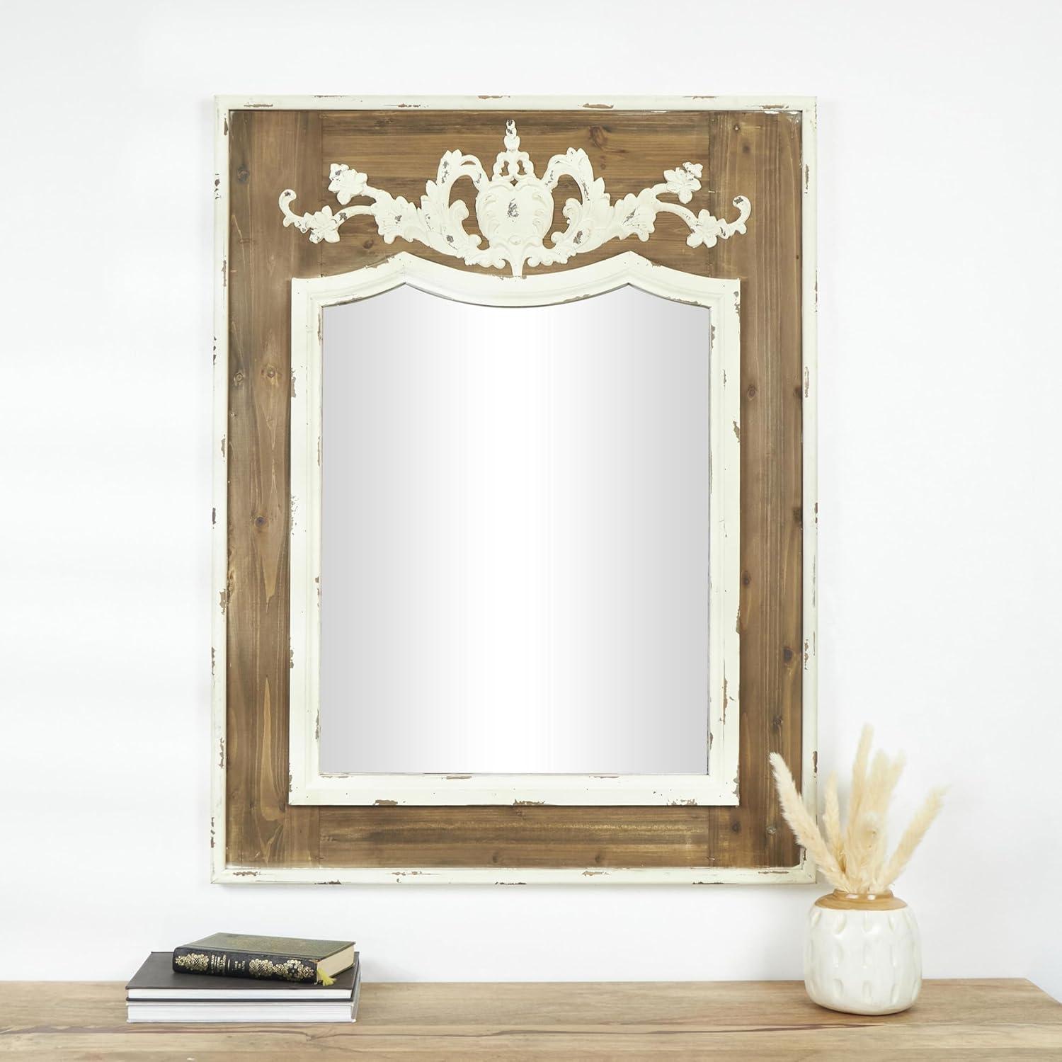 Ophelia & Co. Eberhart Wood Vintage Inspired Acanthus Scroll Floral Brown Wall Mirror with Distressed Cream Accents