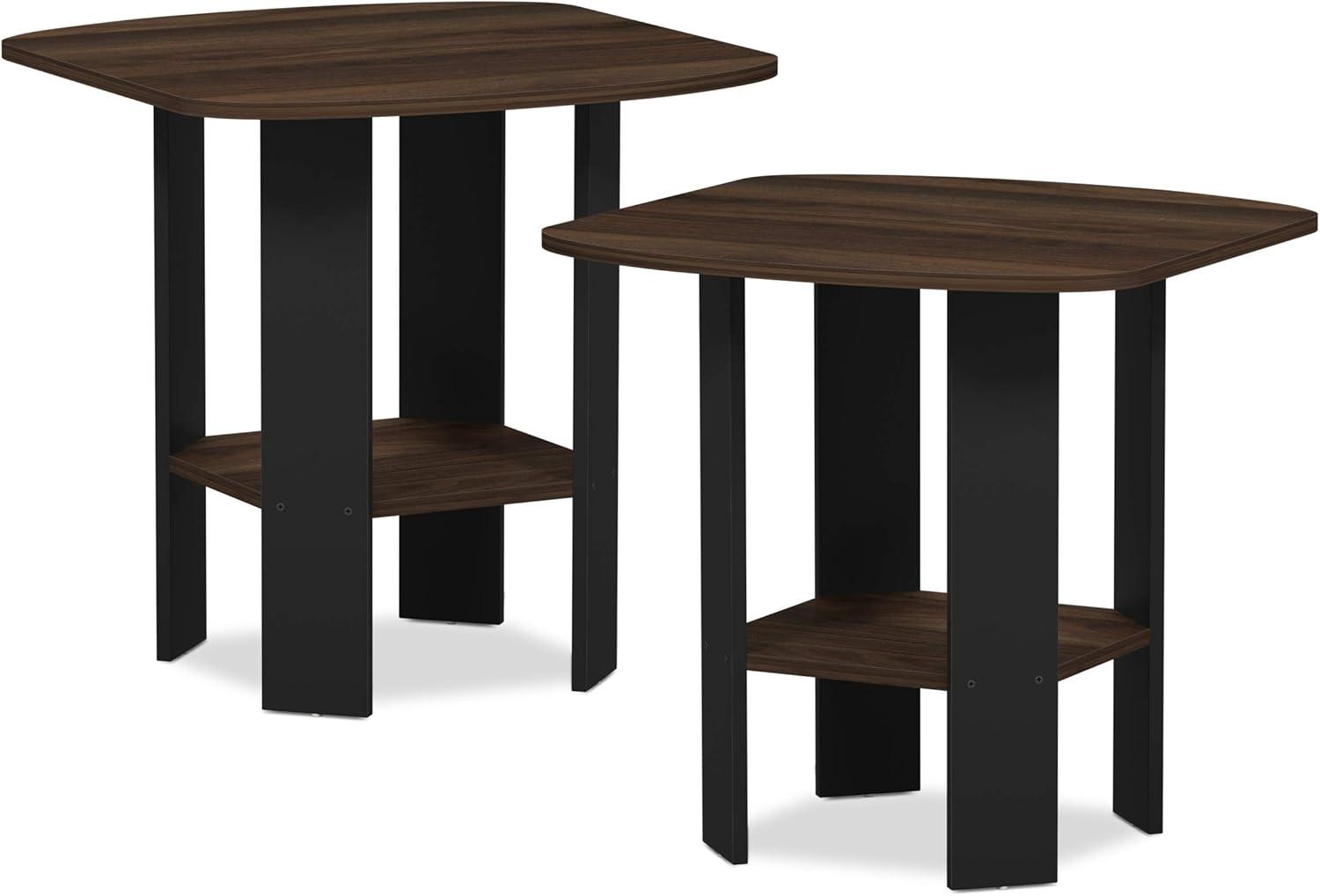 Furinno Simple Design End/SideTable, Columbia Walnut/Black, Set of 2