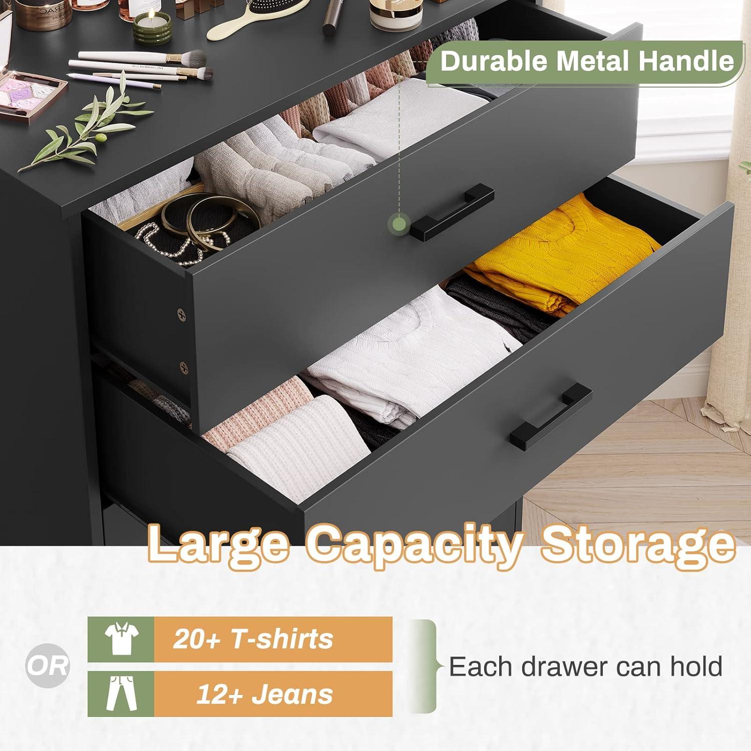 Tall Dresser with 5 Drawers for Bedroom, Storage Tower Clothes Organizer, Black Chest of Drawers with Sturdy Pedestal, 27.6'' W x 15.8'' D x 40.2'' H