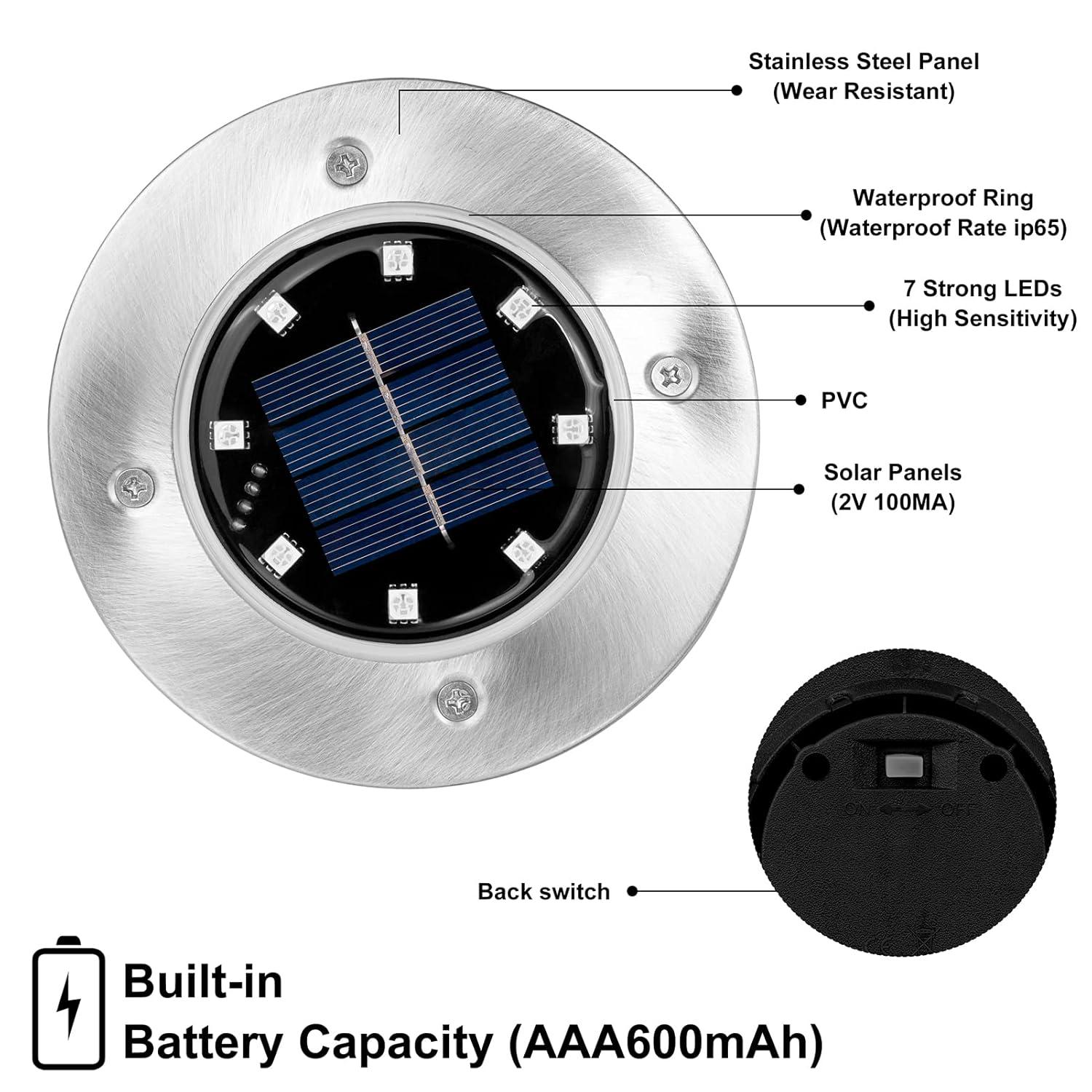 Solar Ground Lights Outdoor 4 Pack, 8 LED Solar Disk Garden Lights Waterproof Inground Landscape Lighting for Yard Deck Lawn Patio Pathway Walkway Driveway (White)