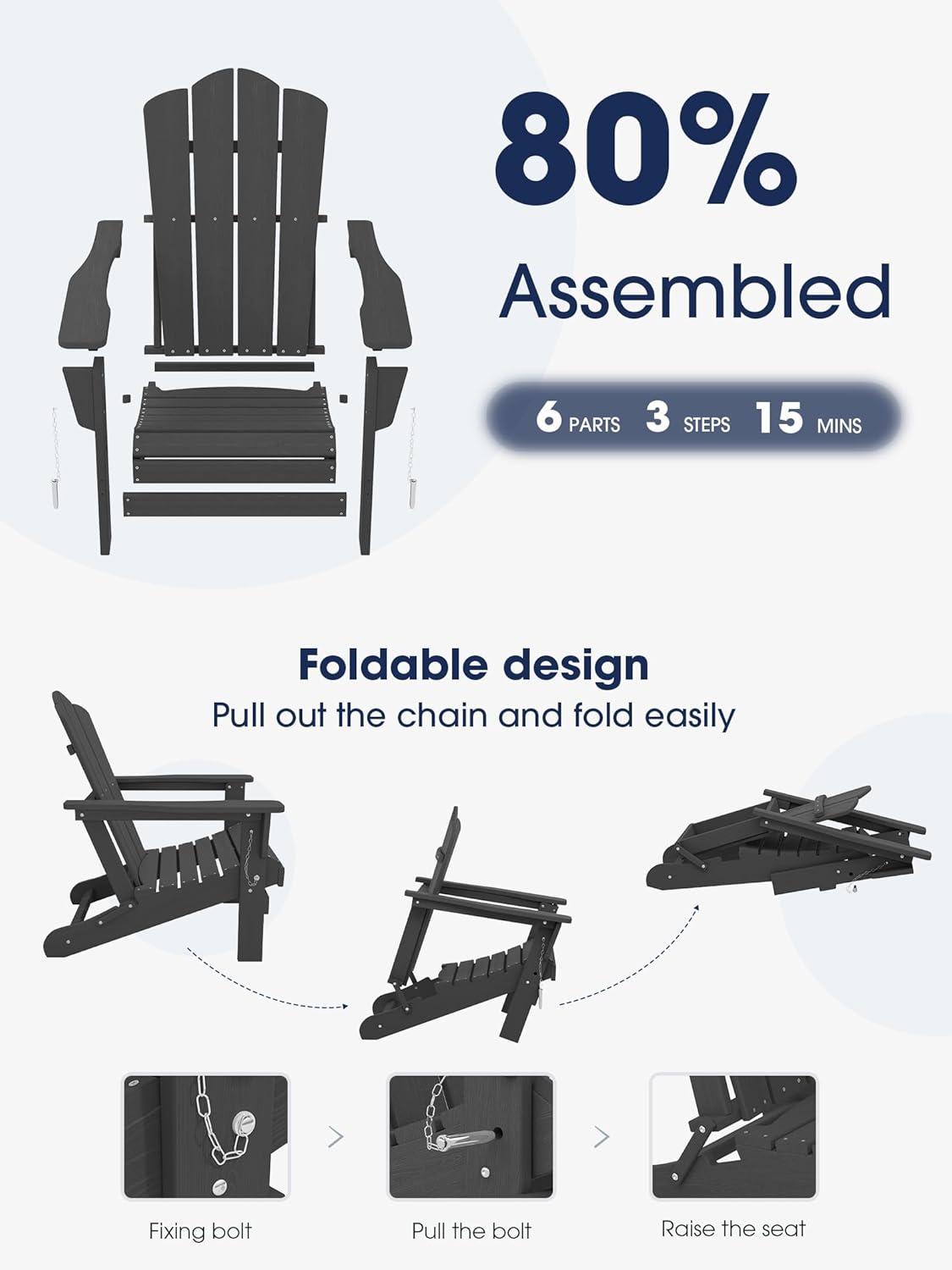 Gray HDPE Folding Adirondack Chair with Armrests