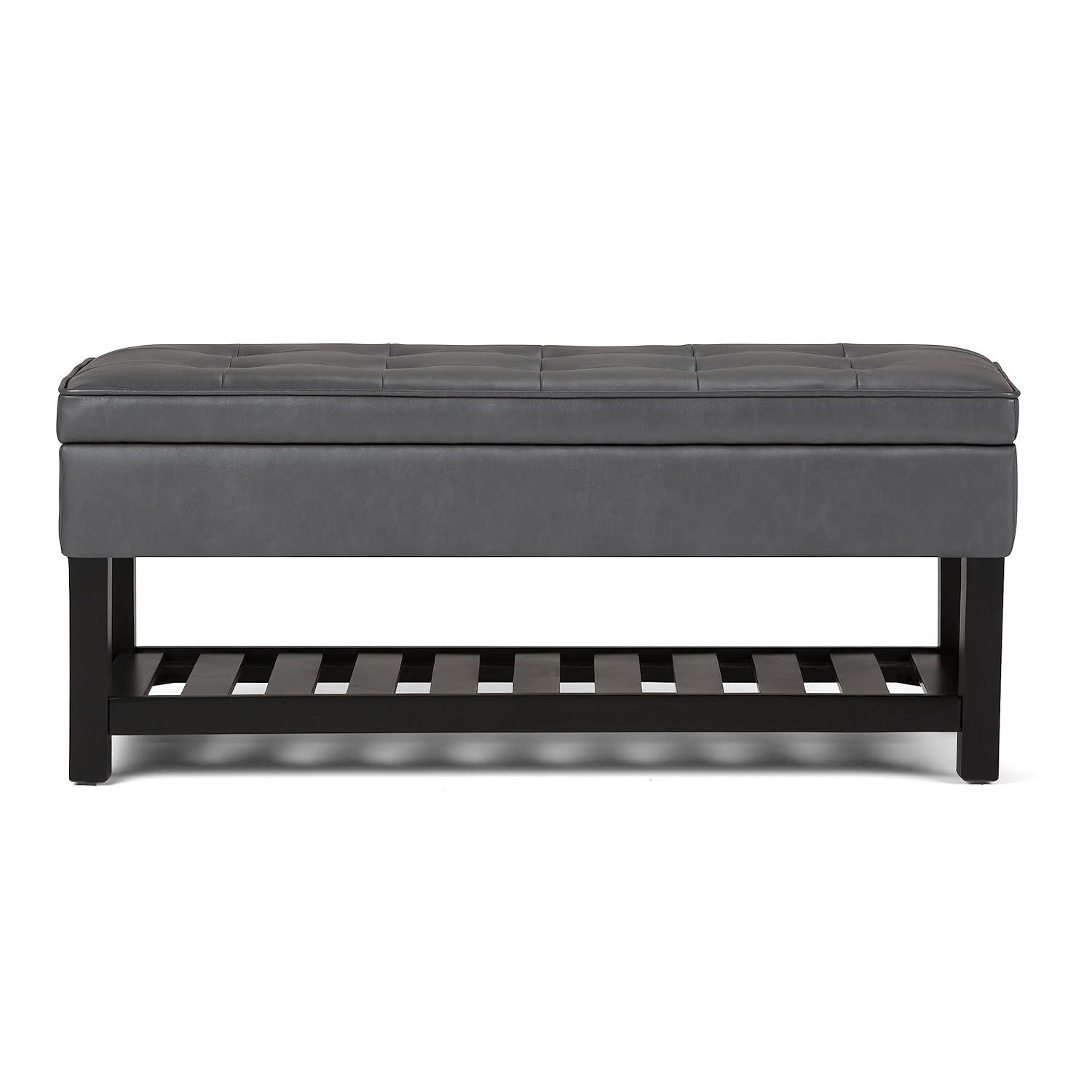 Simpli Home Cosmopolitan 44"W Transitional Tufted Storage Ottoman Bench with Lift Top