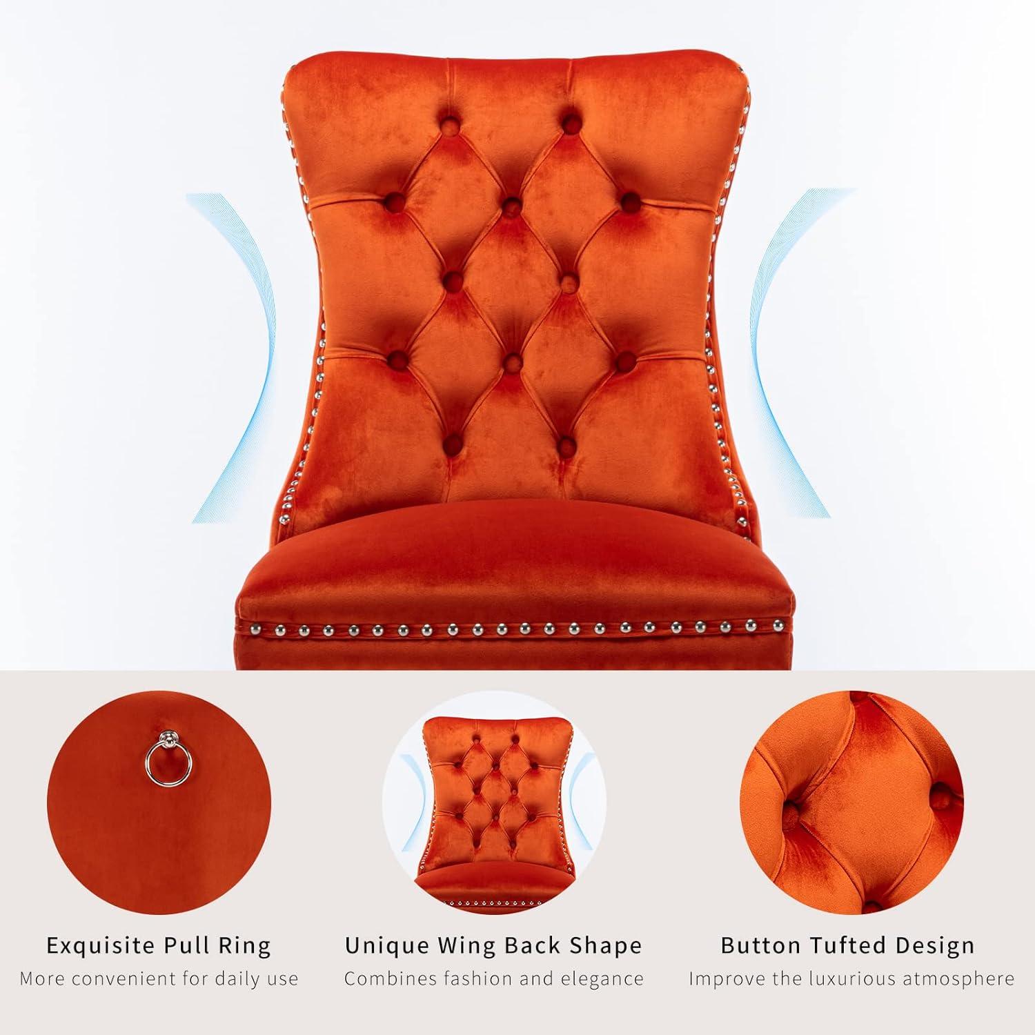 WestinTrends  Velvet Upholstered Tufted Dining Chairs (Set of 2), Orange