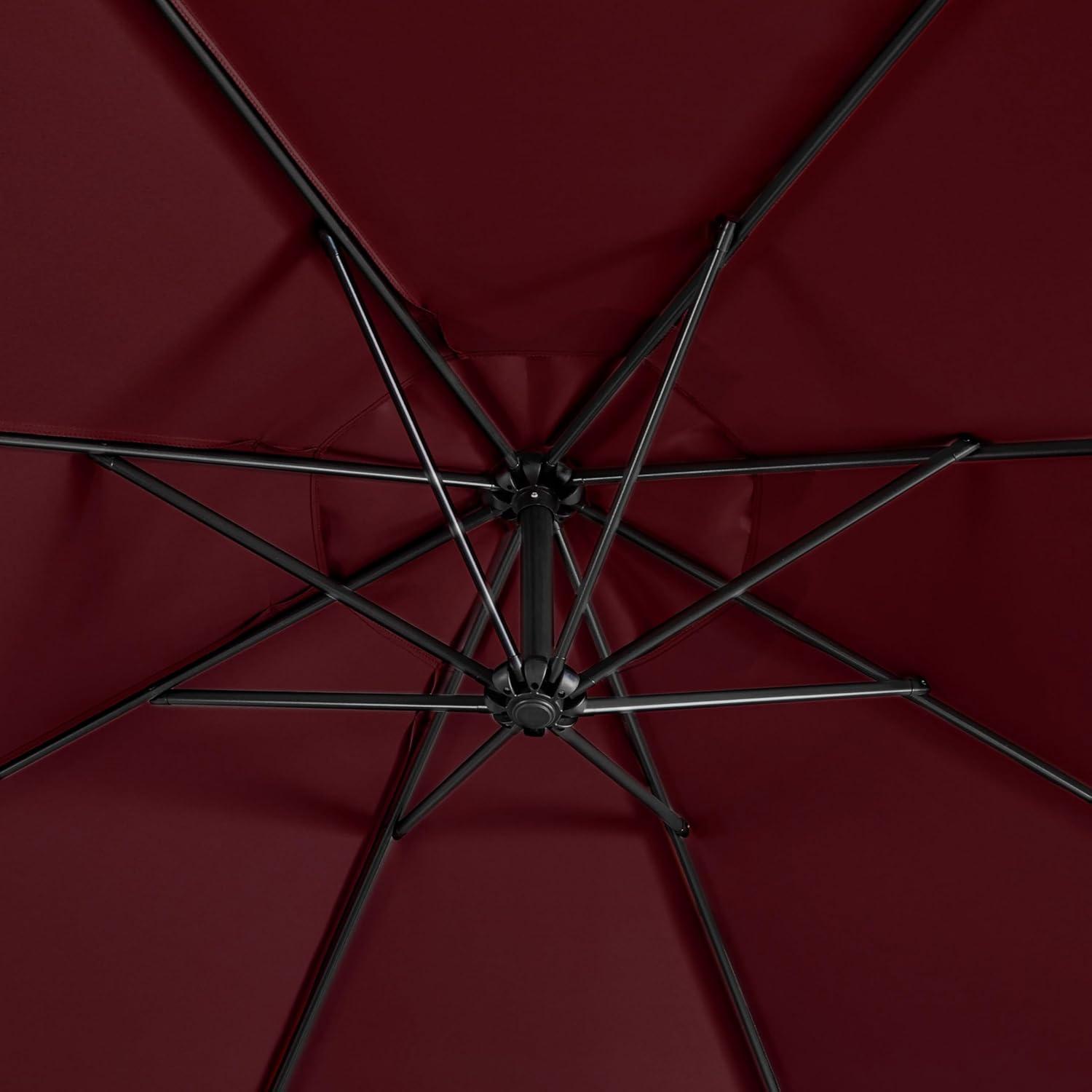 Yaheetech 10FT Patio Offset Umbrella - Cantilever Hanging Outdoor Umbrellas w/UV Protection & 8 Ribs & Handy Crank & Cross Base for Market/Garden/Lawn/Deck/Backyard/Pool - Burgundy