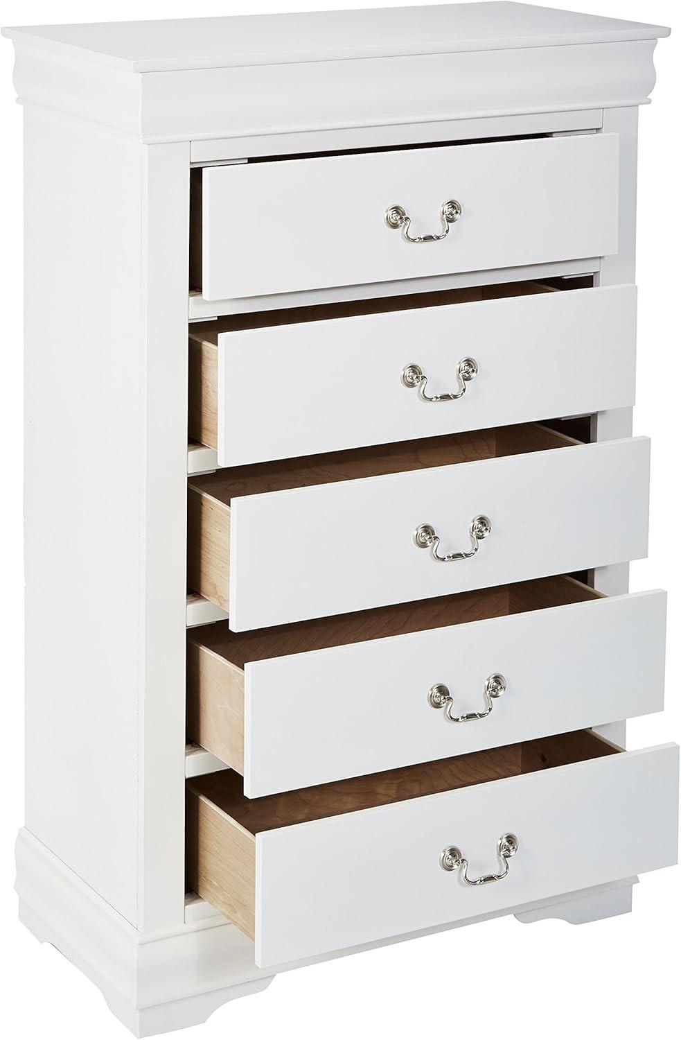 31" Louis Philippe Chest White - Acme Furniture: Brushed Nickel Hardware, 5 Drawers