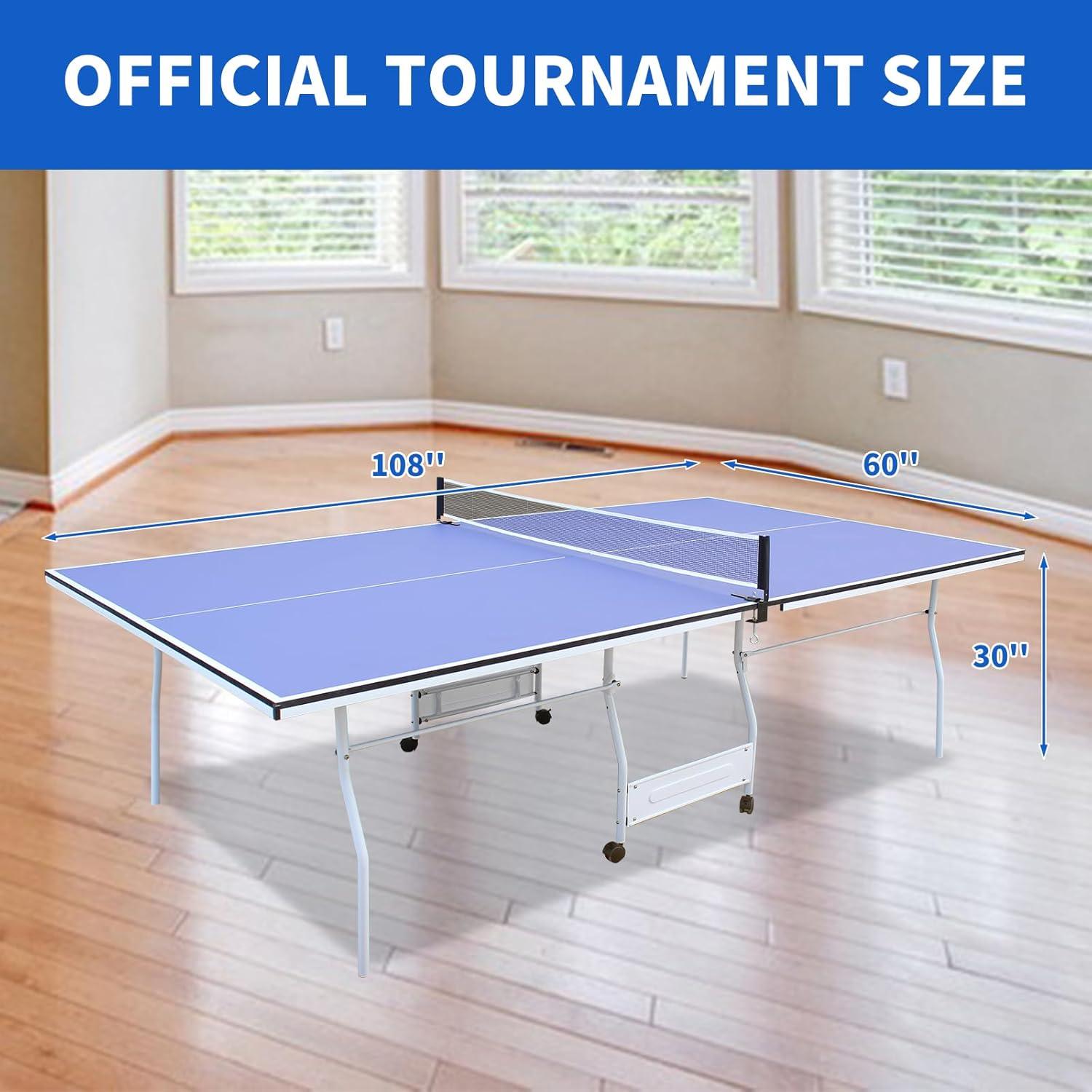 Ceballos 9Ft Mid-Size Table Tennis Table Foldable & Portable Ping Pong Table Set For Indoor Games With Net