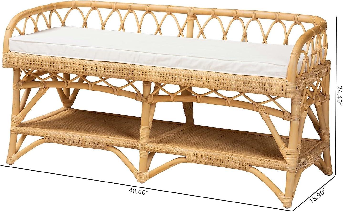 bali & pari Leryn Modern Bohemian Natural Brown Rattan Bench