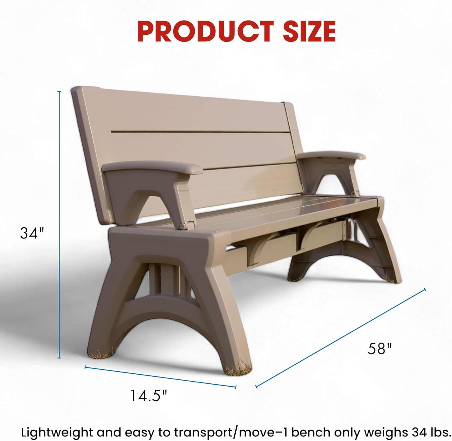 Convert a Bench Mesa de Picnic de 60" para Exteriores/banco de Vinilo para Patio, Madera Flotante, Generación II