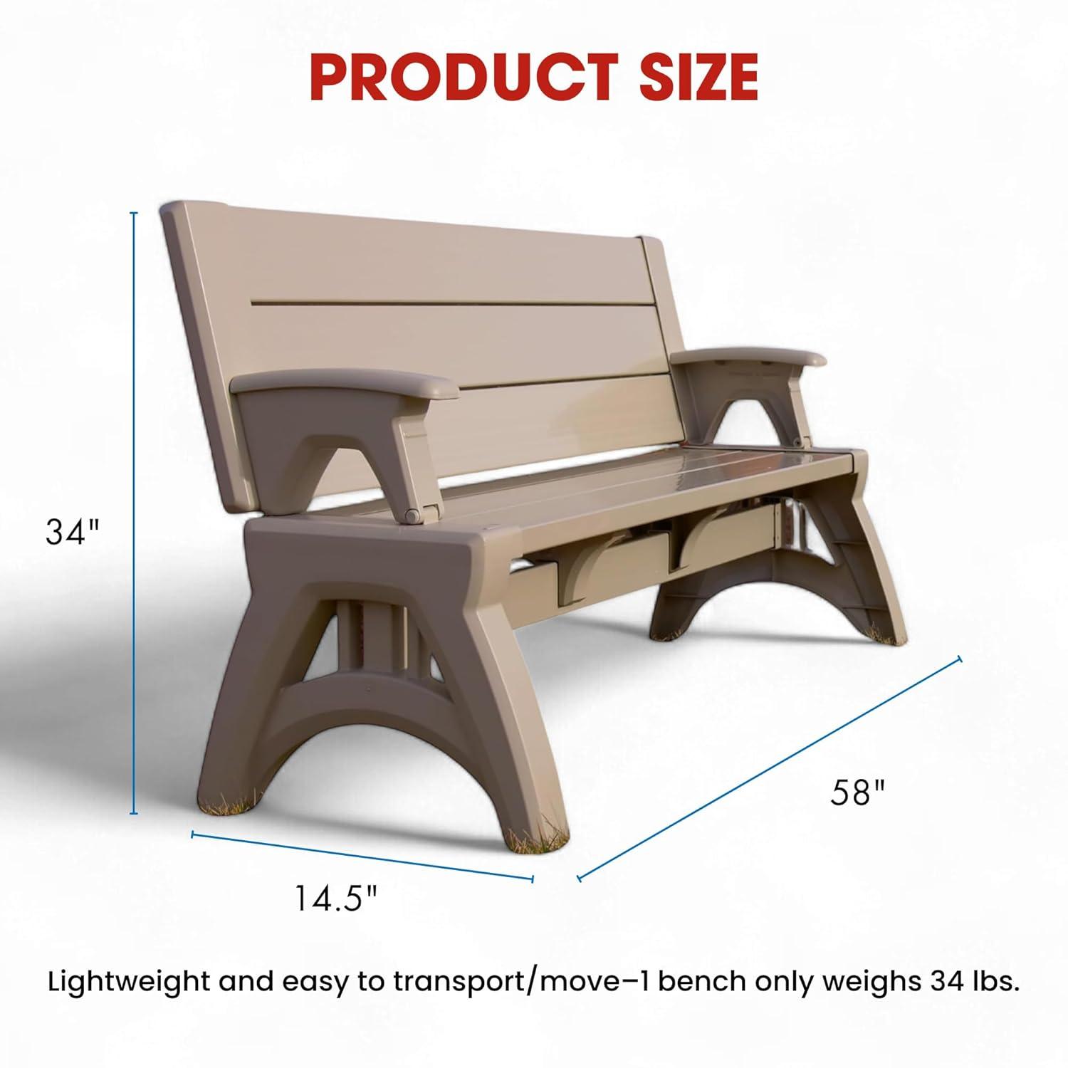 Convert a Bench Mesa de Picnic de 60" para Exteriores/banco de Vinilo para Patio, Madera Flotante, Generación II
